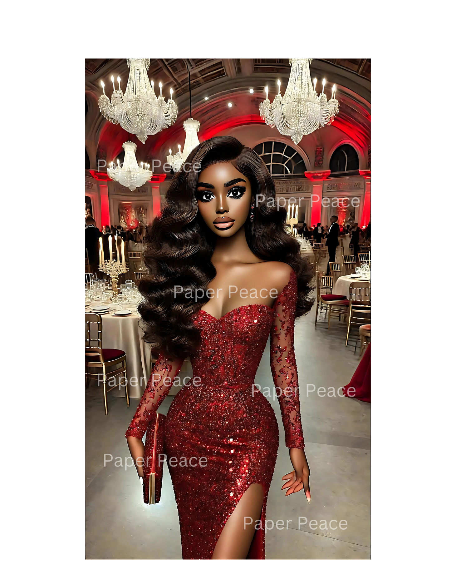 African American Diva in Red Gown Gala