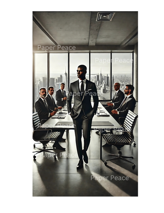 Corporate African American Gentleman in Executive Meeting Overlooking City Skyline