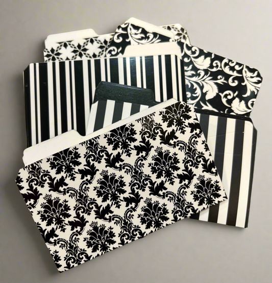 Mini File Folders – Elegant Black & White Collection (Set of 5)
