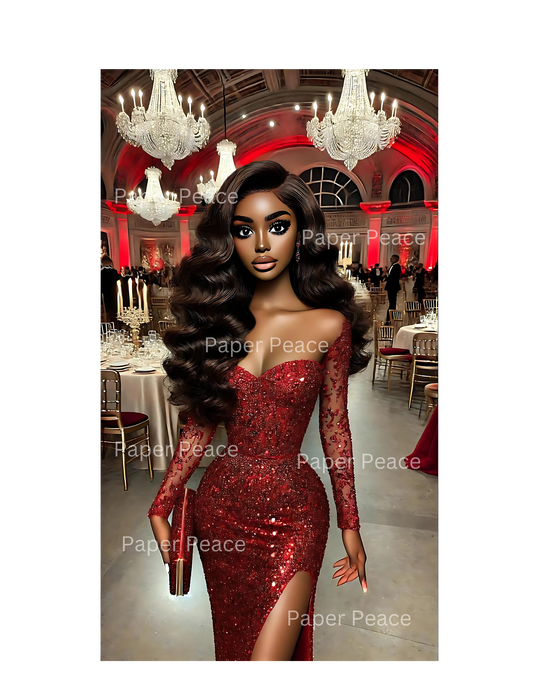 African American Diva in Red Gown Gala