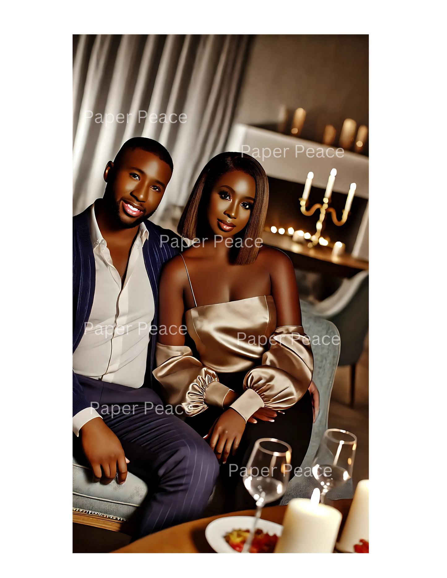 Beautiful African American Couple Having a Romantic Evening at Home