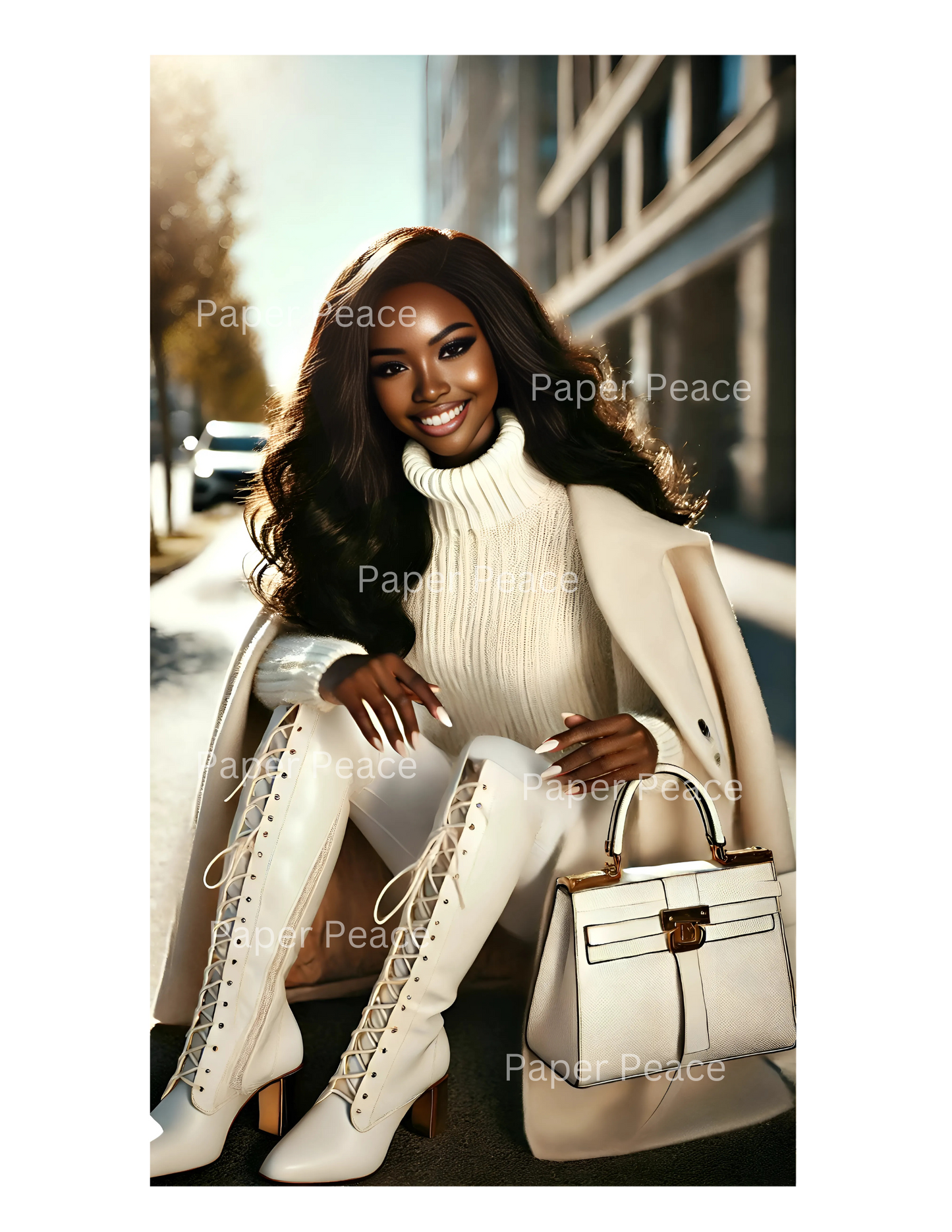 Cute African American Young Lady in Beautiful Winter White Boot Outfit