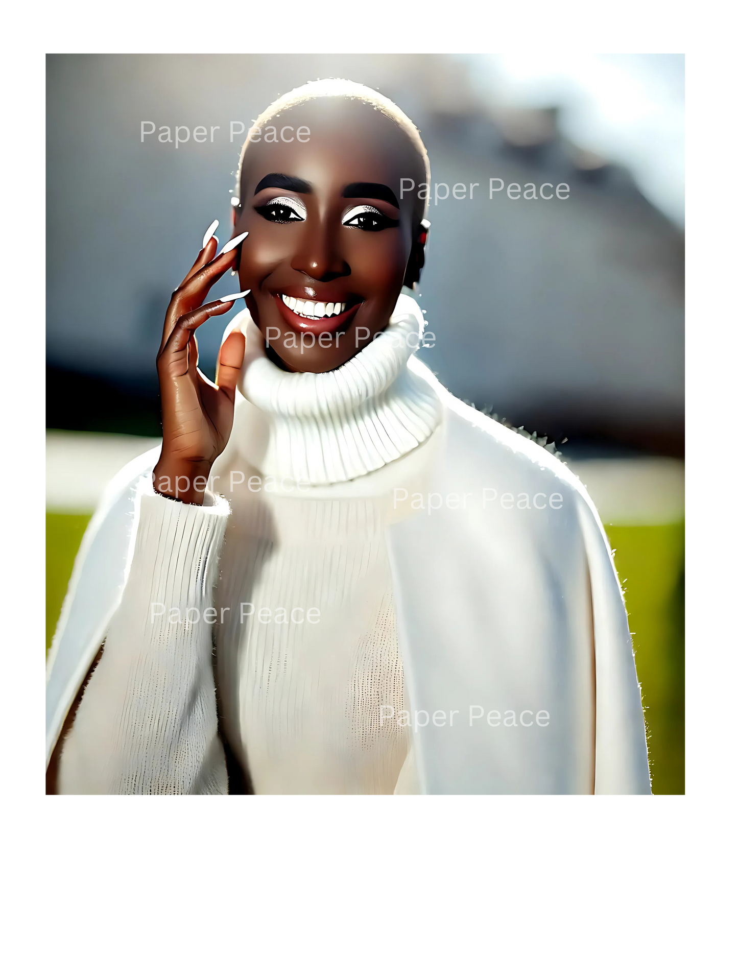 Gorgeous & Happy African American Woman w/Glowing Smile in Winter White Outfit