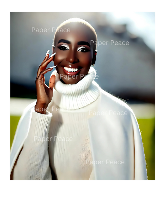 Gorgeous & Happy African American Woman w/Glowing Smile in Winter White Outfit