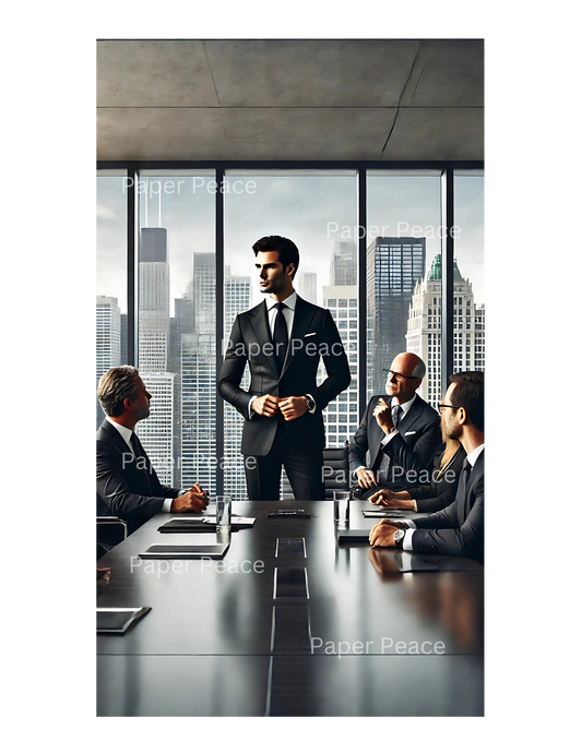 Handsome Caucasian Gentleman in Executive Board Room Overlooking New York Skyline