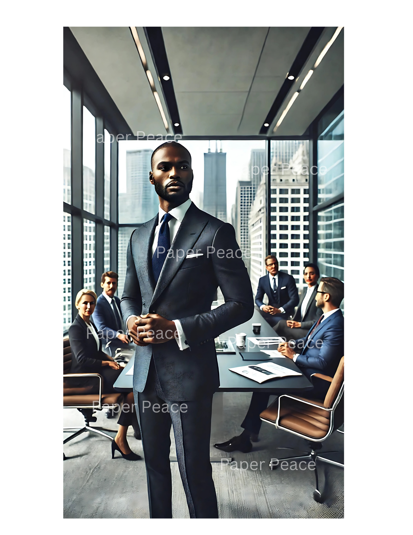 Handsome African American Gentleman in Executive Board Room Overlooking New York Skyline