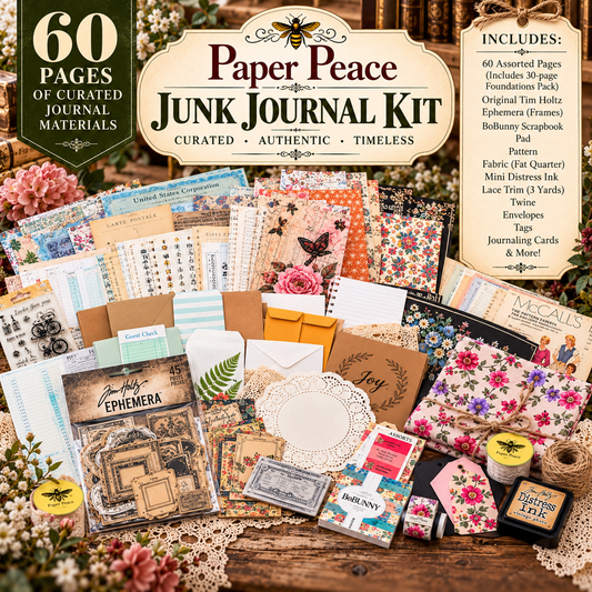 Paper Peace Junk Journal Kit | 60 Curated Pages + Ephemera & Creative Extras
