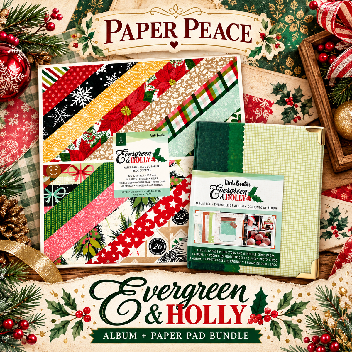 Vicki Boutin Evergreen & Holly Christmas Album & Paper Pad Bundle
