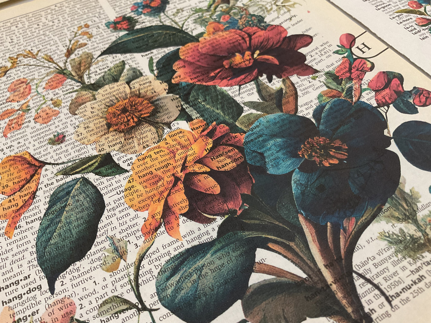 Floral Vintage Dictionary Pages – Hand-Printed on Authentic Paper (Set of 8)