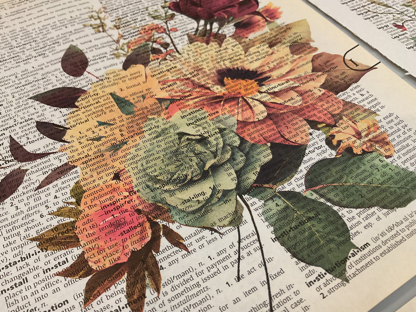 Floral Vintage Dictionary Pages – Hand-Printed on Authentic Paper (Set of 8)